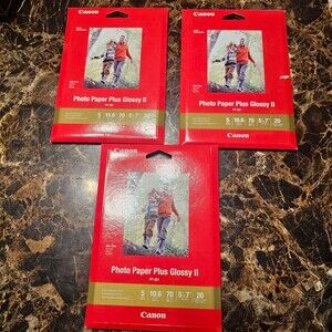 Lot of 3 Canon Photo Paper Plus Glossy II 5x7" 20 Sheets Each (60 Total) - PP-30